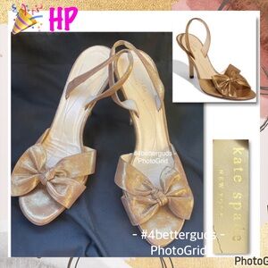 Kate Spade NY “Lora” Bow Metallic Bronze Gold Liquified Suede Slingback Heel 9 B